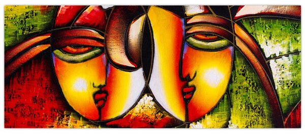 Slika - Oljna slika, abstraktni obrazi (120x50 cm)