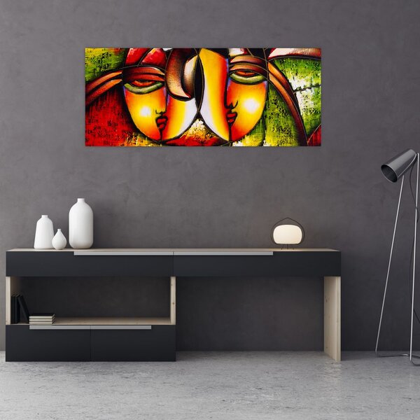 Slika - Oljna slika, abstraktni obrazi (120x50 cm)