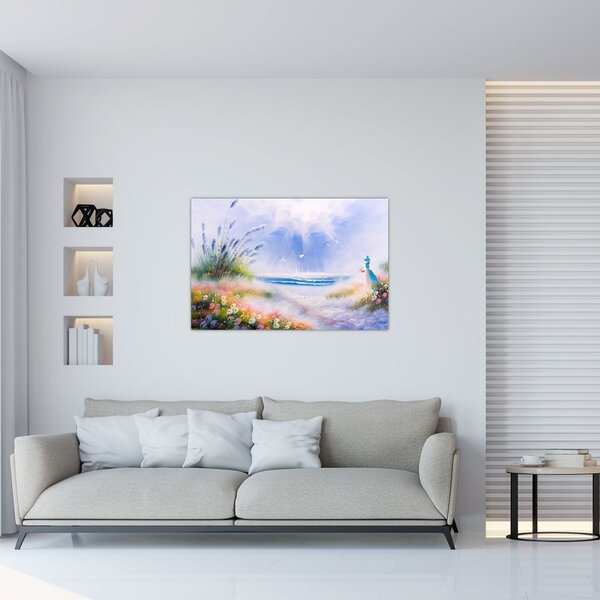 Slika - Romantična plaža, oljna slika (90x60 cm)