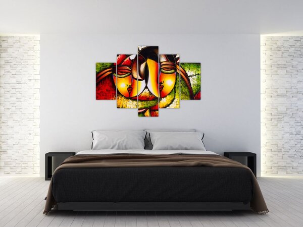 Slika - Oljna slika, abstraktni obrazi (150x105 cm)