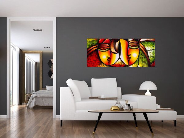 Slika - Oljna slika, abstraktni obrazi (120x50 cm)