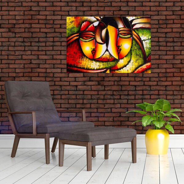 Slika - Oljna slika, abstraktni obrazi (90x60 cm)