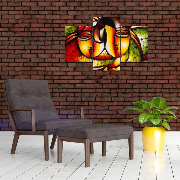 Slika - Oljna slika, abstraktni obrazi (90x60 cm)