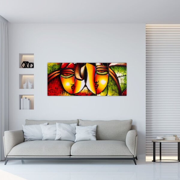 Slika - Oljna slika, abstraktni obrazi (120x50 cm)