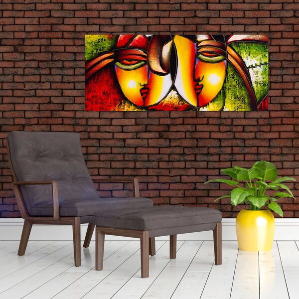 Slika - Oljna slika, abstraktni obrazi (120x50 cm)