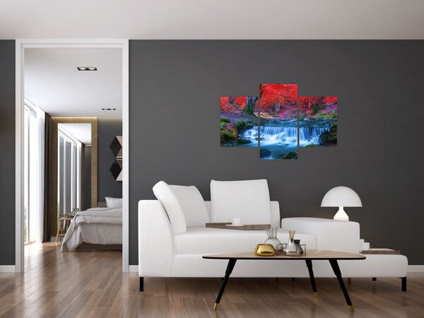 Slika slapa v rdečem gozdu (90x60 cm)