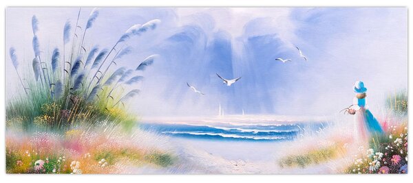 Slika - Romantična plaža, oljna slika (120x50 cm)