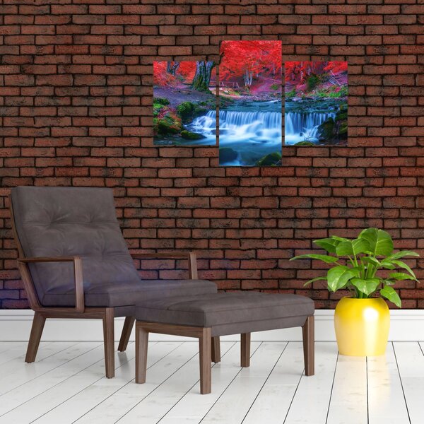 Slika slapa v rdečem gozdu (90x60 cm)