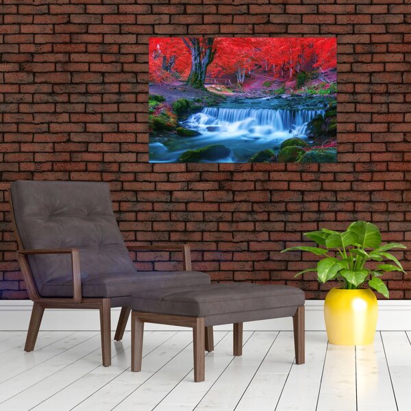 Slika slapa v rdečem gozdu (90x60 cm)