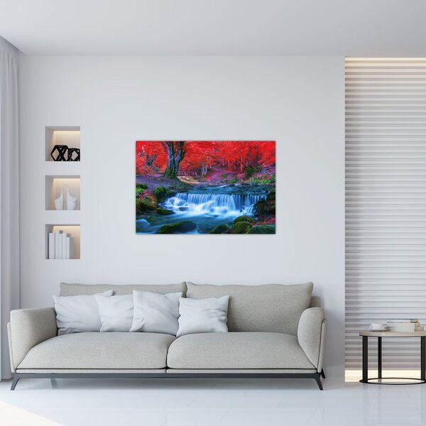 Slika slapa v rdečem gozdu (90x60 cm)