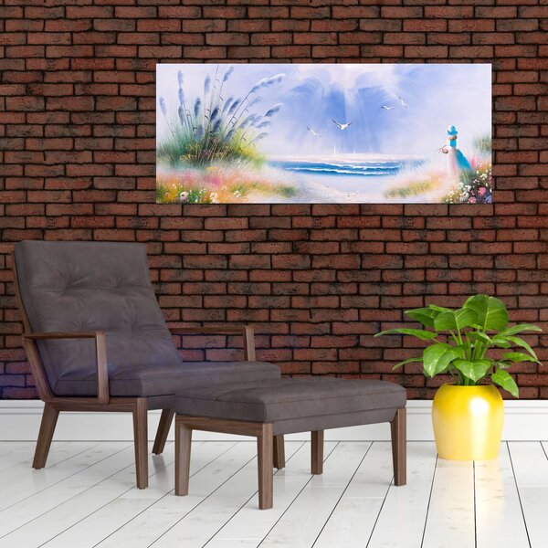 Slika - Romantična plaža, oljna slika (120x50 cm)
