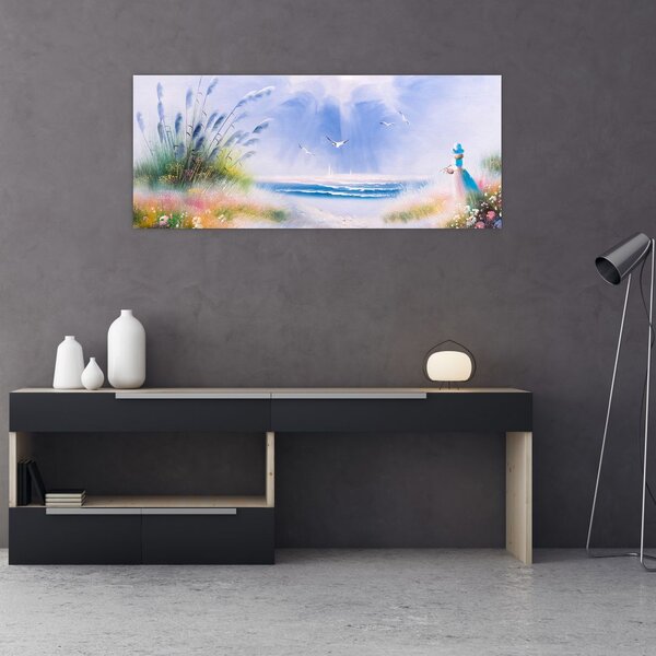 Slika - Romantična plaža, oljna slika (120x50 cm)