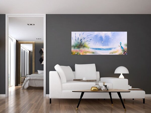 Slika - Romantična plaža, oljna slika (120x50 cm)