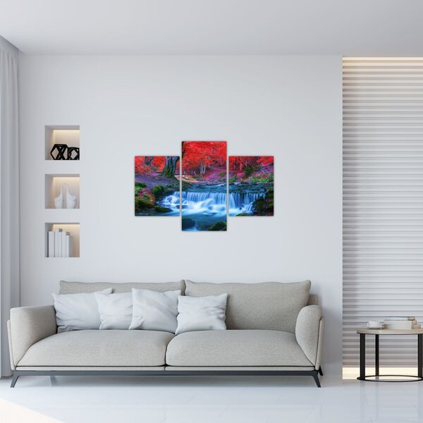Slika slapa v rdečem gozdu (90x60 cm)