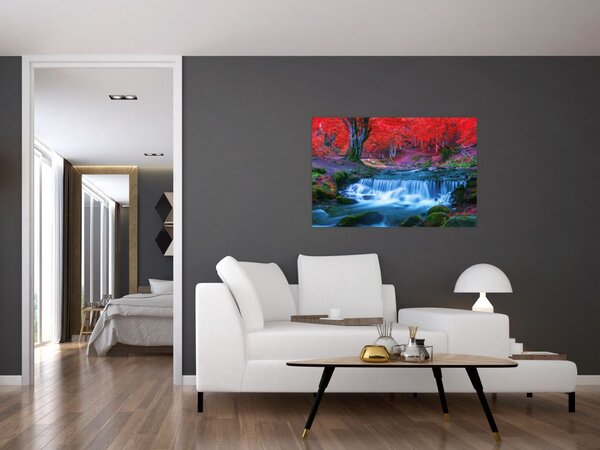 Slika slapa v rdečem gozdu (90x60 cm)