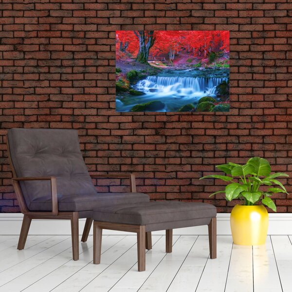 Slika slapa v rdečem gozdu (70x50 cm)
