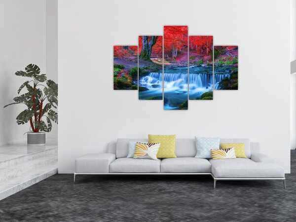 Slika slapa v rdečem gozdu (150x105 cm)