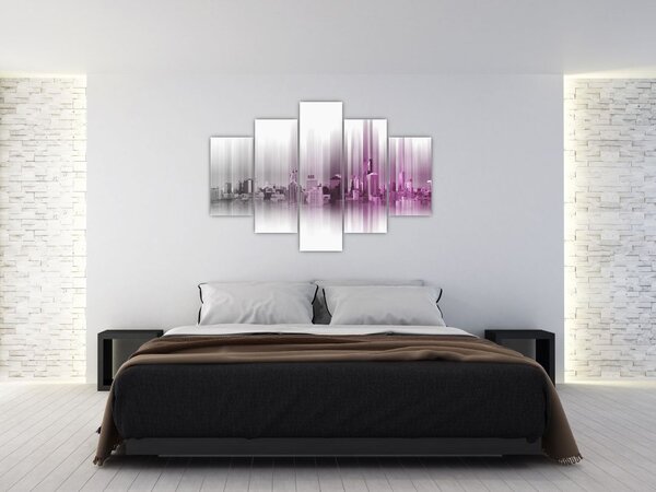 Slika - Obzorje mesta, roza-siva (150x105 cm)