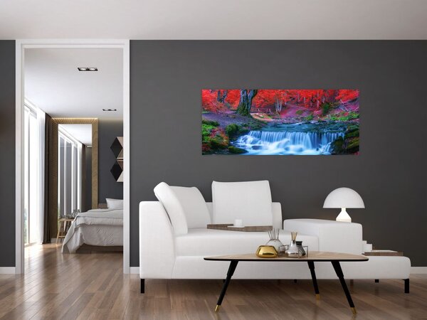 Slika slapa v rdečem gozdu (120x50 cm)