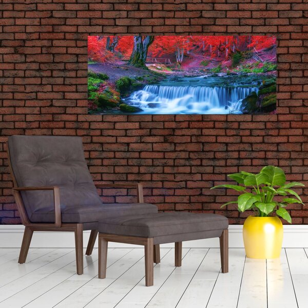 Slika slapa v rdečem gozdu (120x50 cm)