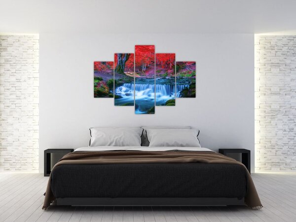 Slika slapa v rdečem gozdu (150x105 cm)