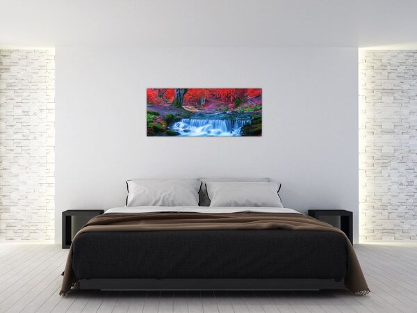 Slika slapa v rdečem gozdu (120x50 cm)