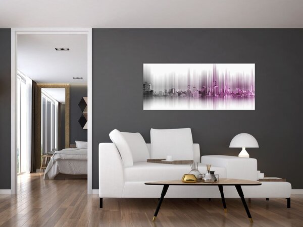 Slika - Obzorje mesta, roza-siva (120x50 cm)
