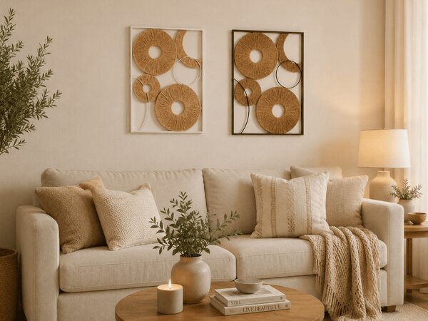 Set 2 kom zidne dekoracije CIRCLES metal 48x68 cm, smeđa / bijela