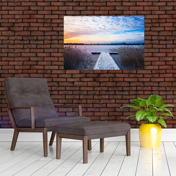 Slika - Zamrznjeno jezero, Ełk, Mazury, Poljska (90x60 cm)