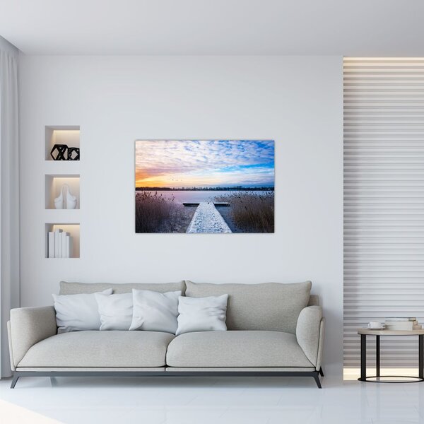 Slika - Zamrznjeno jezero, Ełk, Mazury, Poljska (90x60 cm)