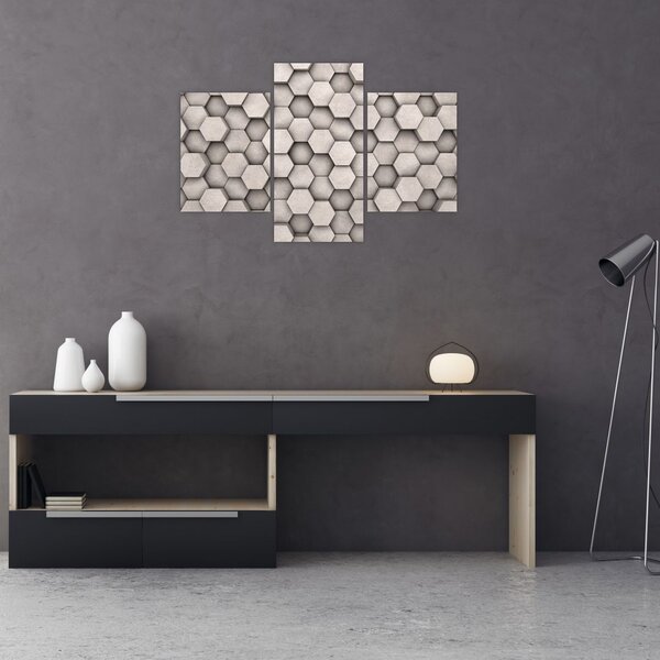 Slika - Heksagoni v betonski zasnovi (90x60 cm)
