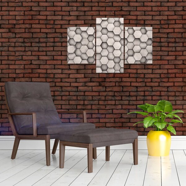 Slika - Heksagoni v betonski zasnovi (90x60 cm)