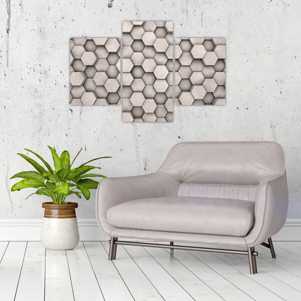Slika - Heksagoni v betonski zasnovi (90x60 cm)