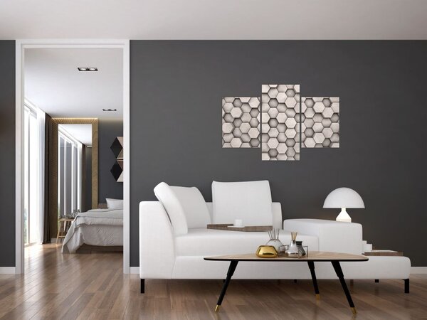 Slika - Heksagoni v betonski zasnovi (90x60 cm)