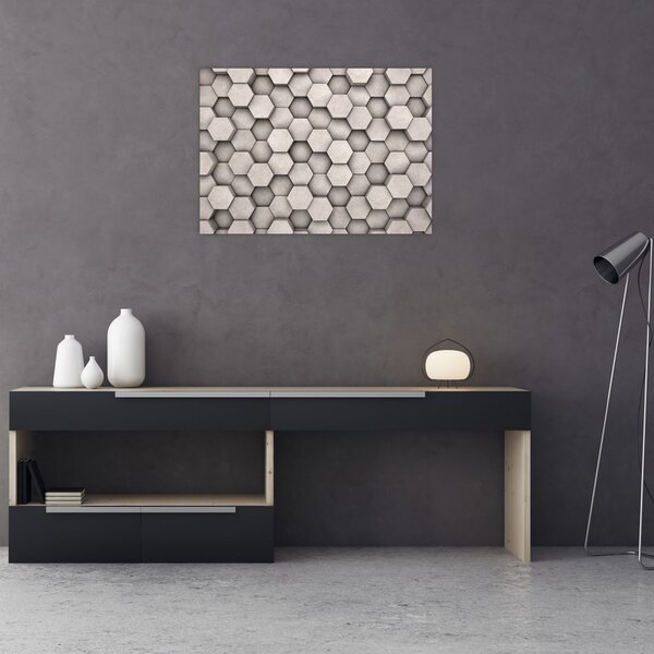 Slika - Heksagoni v betonski zasnovi (70x50 cm)