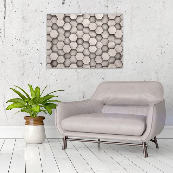 Slika - Heksagoni v betonski zasnovi (70x50 cm)
