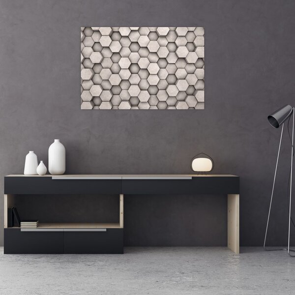 Slika - Heksagoni v betonski zasnovi (90x60 cm)
