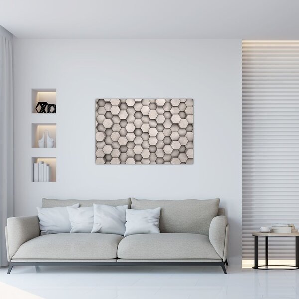 Slika - Heksagoni v betonski zasnovi (90x60 cm)