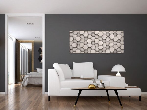 Slika - Heksagoni v betonski zasnovi (120x50 cm)