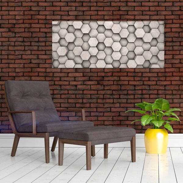 Slika - Heksagoni v betonski zasnovi (120x50 cm)