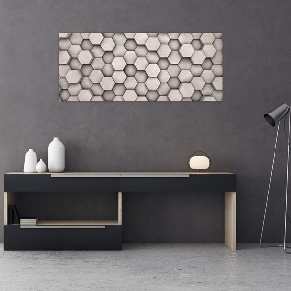 Slika - Heksagoni v betonski zasnovi (120x50 cm)