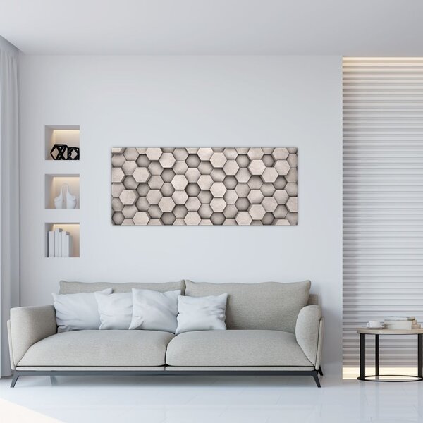 Slika - Heksagoni v betonski zasnovi (120x50 cm)