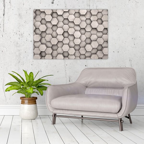 Slika - Heksagoni v betonski zasnovi (90x60 cm)