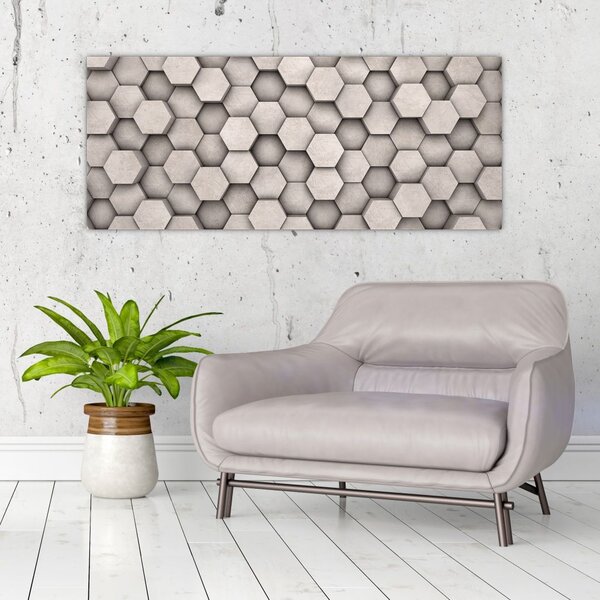 Slika - Heksagoni v betonski zasnovi (120x50 cm)