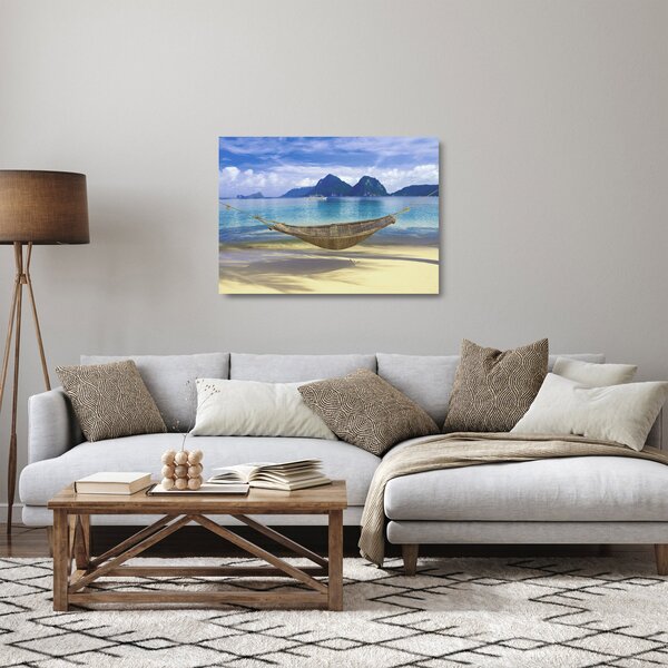Staklena slika viseče mreže na plaži 2 (70x50 cm)
