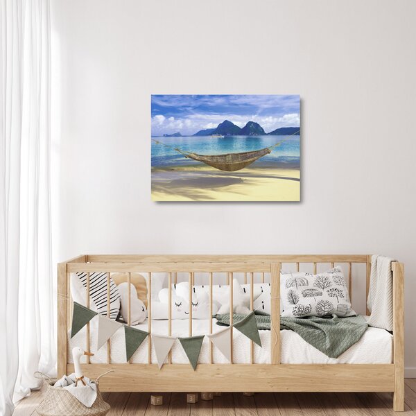 Staklena slika viseče mreže na plaži 2 (70x50 cm)