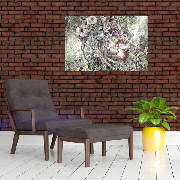 Slika rož na lesenem kolesu (90x60 cm)