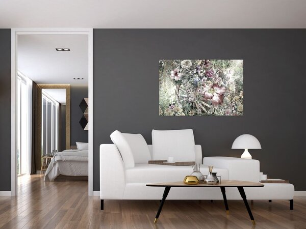 Slika rož na lesenem kolesu (90x60 cm)