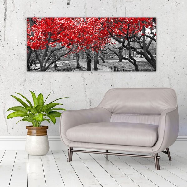 Slika - Rdeča drevesa, Central Park, New York (120x50 cm)