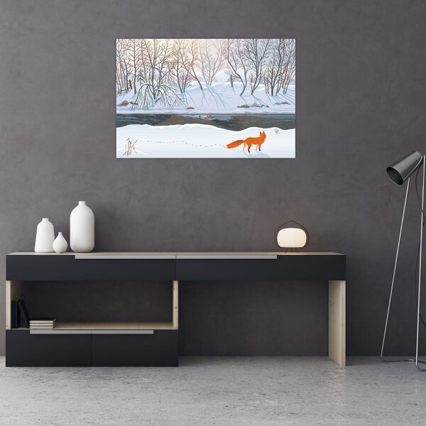 Slika - Lisica v zimski pokrajini (90x60 cm)